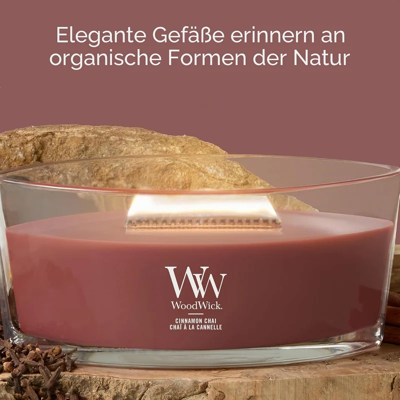 WoodWick Zimt Chai Dekorative Duftkerze im ovalformigem Glasgefäss 453.6 g, Glas, Cinnamon Chai, 11.