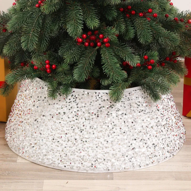 Weihnachtsbaumrock-Dekorationen, 60 cm Weihnachtsbaumrock Baumkragen Rot Glitzernd Weihnachtsbaum So