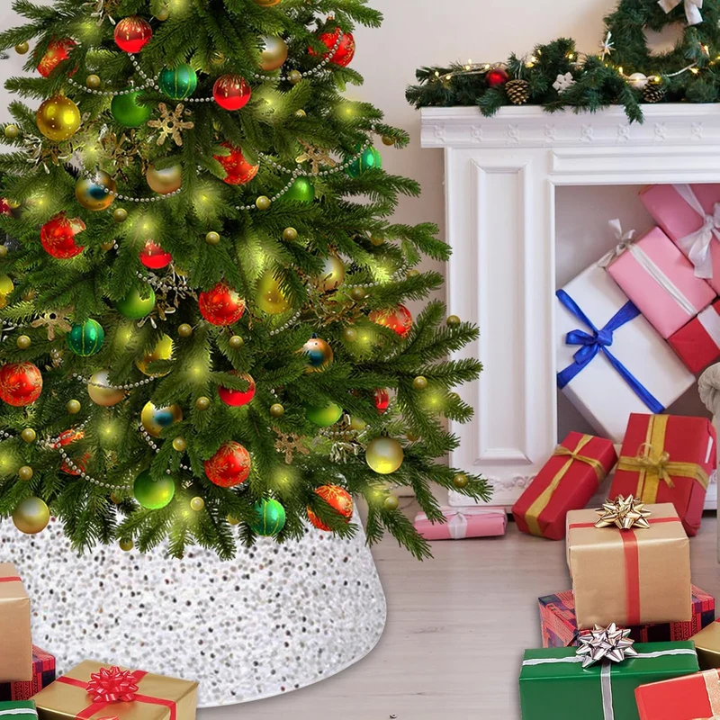 Weihnachtsbaumrock-Dekorationen, 60 cm Weihnachtsbaumrock Baumkragen Rot Glitzernd Weihnachtsbaum So