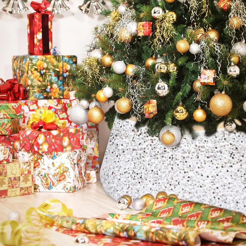 Weihnachtsbaumrock-Dekorationen, 60 cm Weihnachtsbaumrock Baumkragen Rot Glitzernd Weihnachtsbaum So