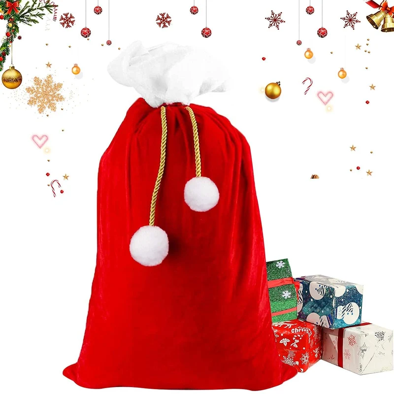 Weihnachtssack aus Samt Grosse,Weihnachtsmann Sack aus Samt,mit Kordelzug und Bommeln,Samt Santa Sac
