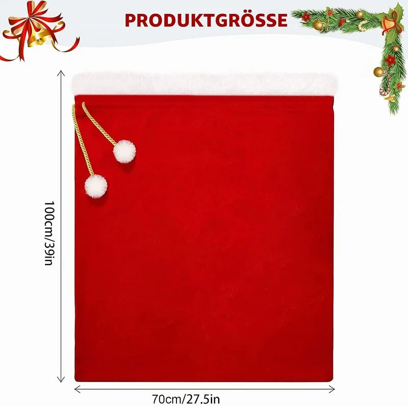 Weihnachtssack aus Samt Grosse,Weihnachtsmann Sack aus Samt,mit Kordelzug und Bommeln,Samt Santa Sac