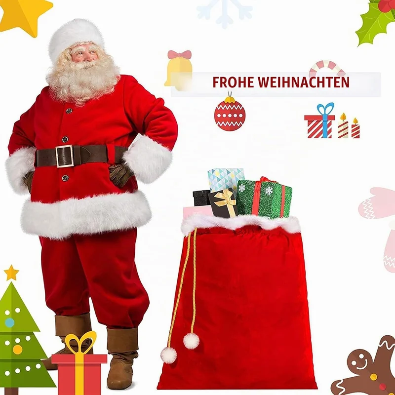 Weihnachtssack aus Samt Grosse,Weihnachtsmann Sack aus Samt,mit Kordelzug und Bommeln,Samt Santa Sac