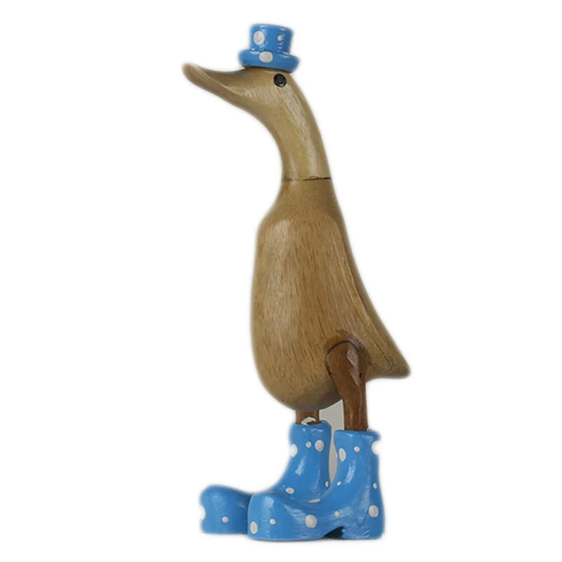 ART-CRAFT Holz Ente Lauf Ente Gartendeko Figur aus Bambus Wurzel und Teak Holz mit Stiefel und Hut B