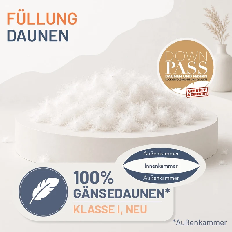 3-Kammer-Gänsedaunenkissen »FIRST CLASS« – 100% Gänsedaunen (Außen)