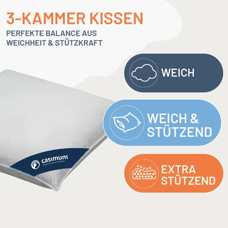 3-Kammer-Daunenkissen »PREMIUM« – 90% Daunen, 10% Federn (Außen)
