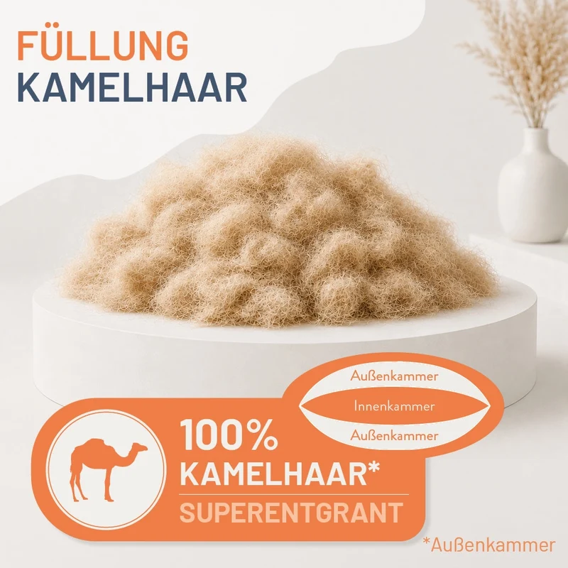 3-Kammer-Kamelhaarkissen »LUXUS« – 100% Kamelhaar (Außen)
