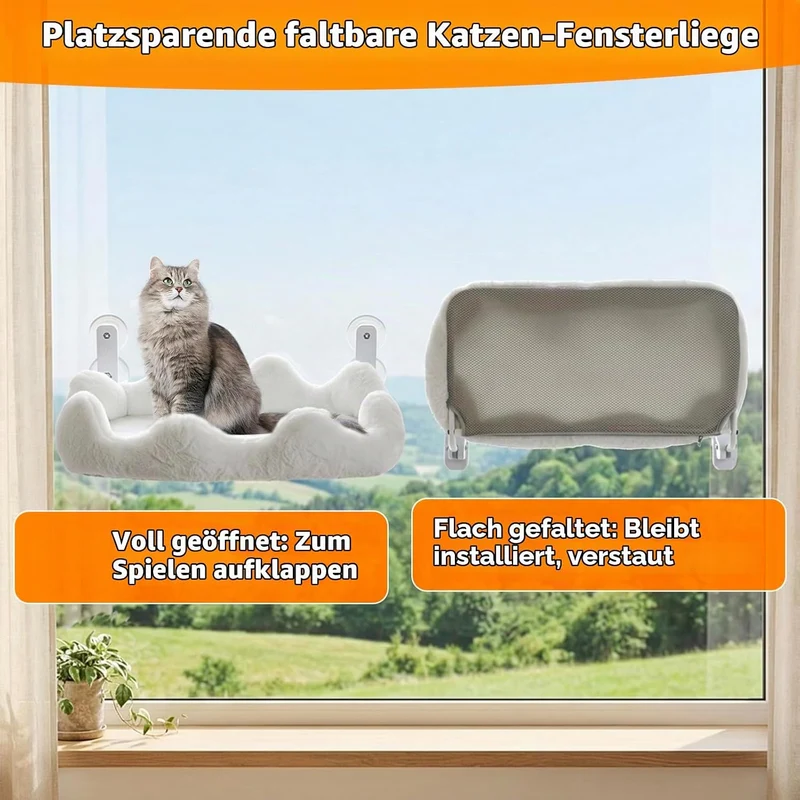 Katzen-Fensterliege, 60 x 30 cm Faltbare Katzenhängematte für das Fenster mit 4-seitiger Polsterung