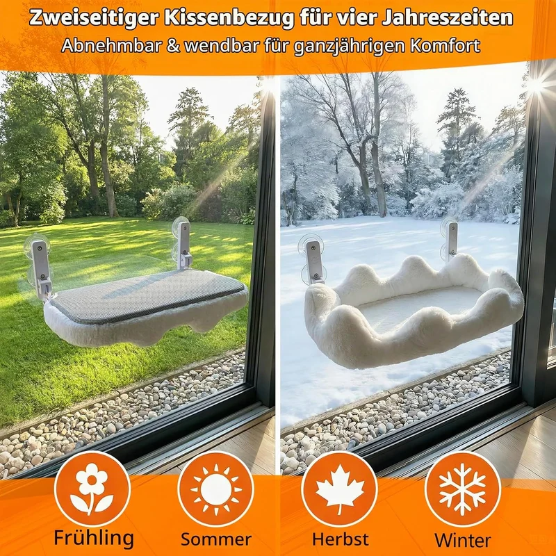 Katzen-Fensterliege, 60 x 30 cm Faltbare Katzenhängematte für das Fenster mit 4-seitiger Polsterung