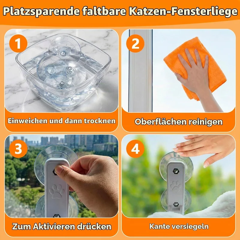 Katzen-Fensterliege, 60 x 30 cm Faltbare Katzenhängematte für das Fenster mit 4-seitiger Polsterung