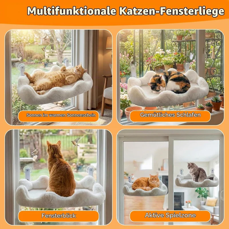 Katzen-Fensterliege, 60 x 30 cm Faltbare Katzenhängematte für das Fenster mit 4-seitiger Polsterung