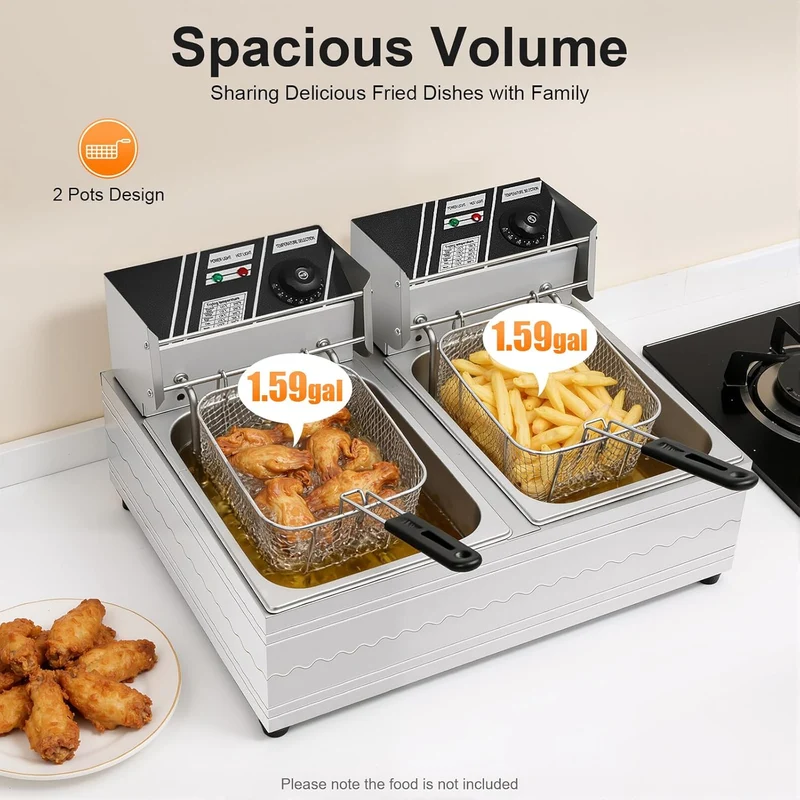 Friteuse Öl 2 x 6L Doppel Fritteuse mit 60-200℃ Einstellbare Temperatur 5000W Edelstahl Friteuses mi