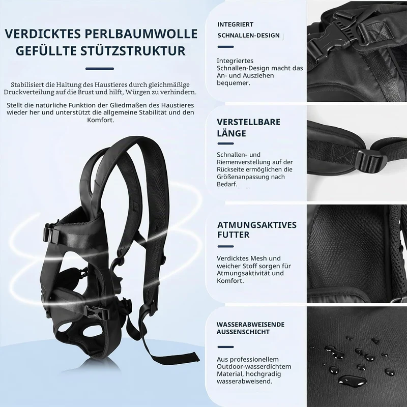 Hunderucksack bis 10kg, Verstellbarer Frontträger für Welpen & kleine Hunde, Atmungsaktive Sicherhei