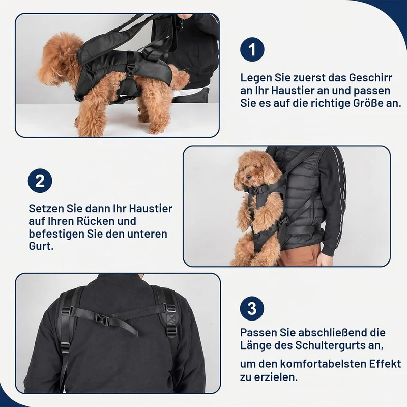 Hunderucksack bis 10kg, Verstellbarer Frontträger für Welpen & kleine Hunde, Atmungsaktive Sicherhei