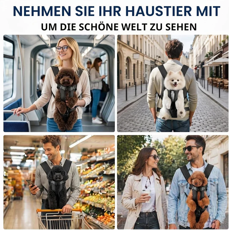 Hunderucksack bis 10kg, Verstellbarer Frontträger für Welpen & kleine Hunde, Atmungsaktive Sicherhei