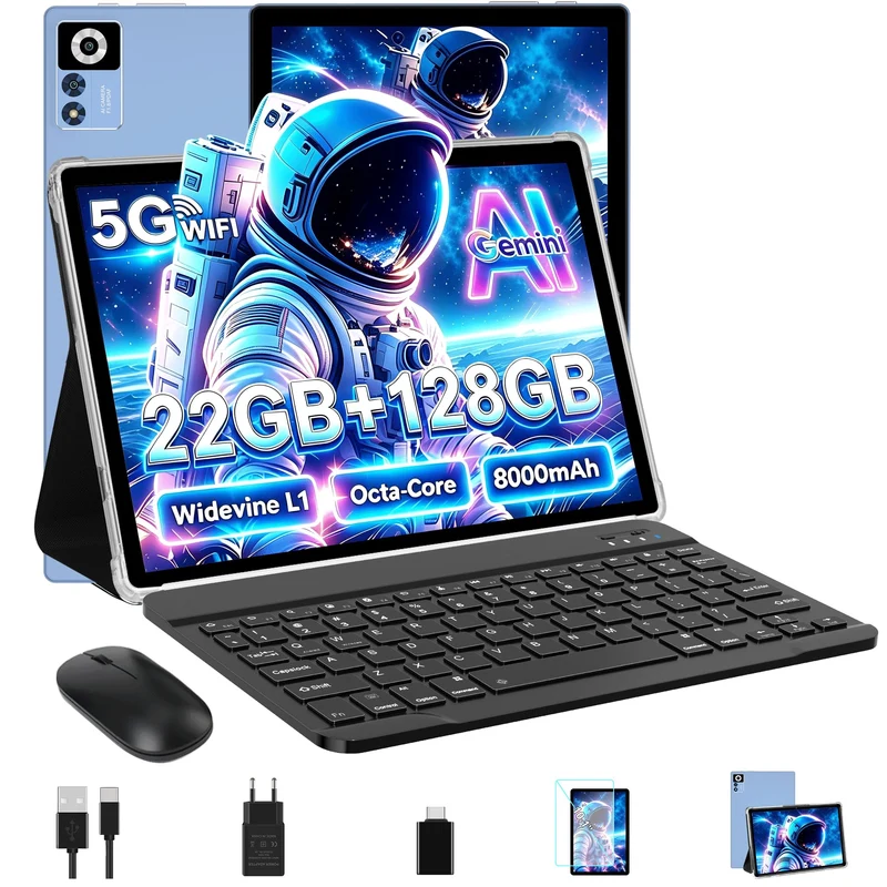 ZIOVO Android Tablet 10 Zoll Gemini AI mit 22GB RAM+128GB ROM(TF 2TB), 5G WiFi, Octa-Core 2.0GHz, Wi