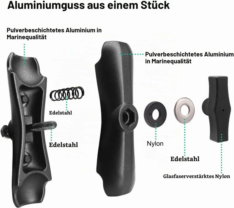 Aluminium 5,9 Zoll (150 mm) kurzer Doppel-Sockel-Arm, kompatibel mit RAM Mounts C-Grösse / 1,5 Zoll