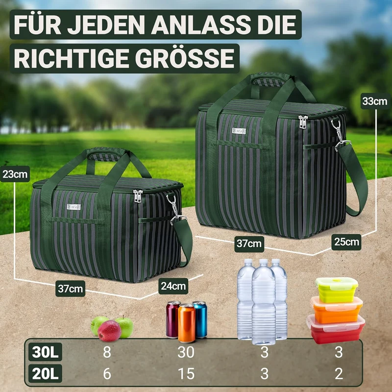 HOEL Kühltasche gross 20L & 30L faltbar - Isolierte Thermotasche - Lunchtasche wasserdicht & auslauf