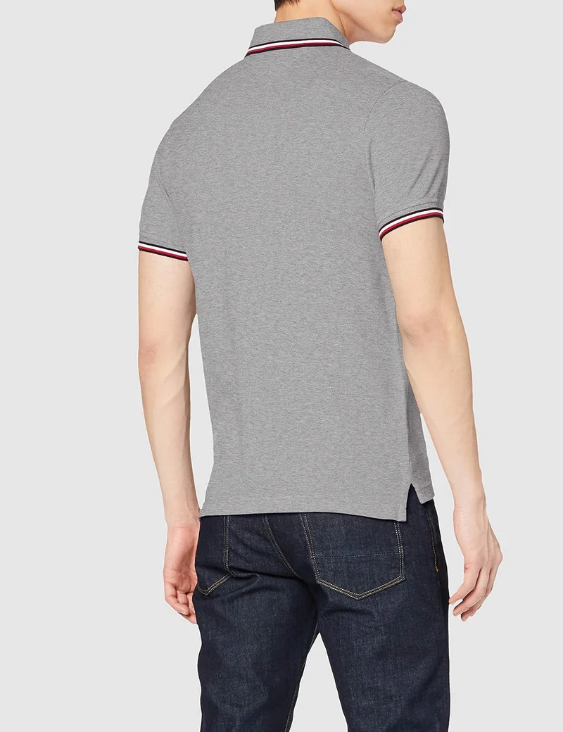 Tommy Hilfiger Herren Core Tommy Tipped Slim Polo Kurzarm Poloshirts L Grau (Medium Grey Heather), L
