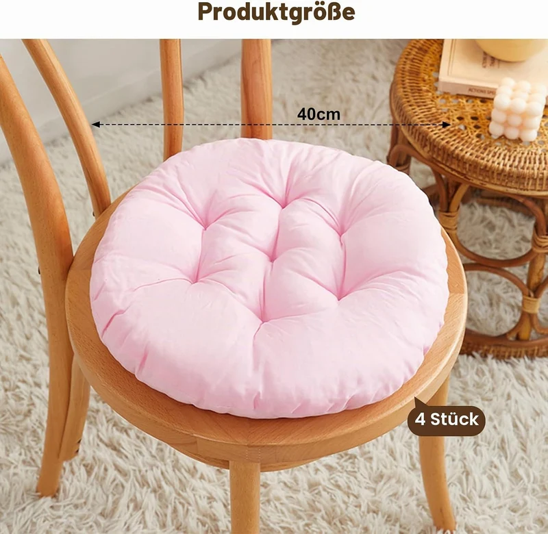 4er Set Stuhlkissen Rund, 40cm Bequemes Sitzkissen Gefüllte Sitzkissen, Runden Bodenkissen Stuhlaufl