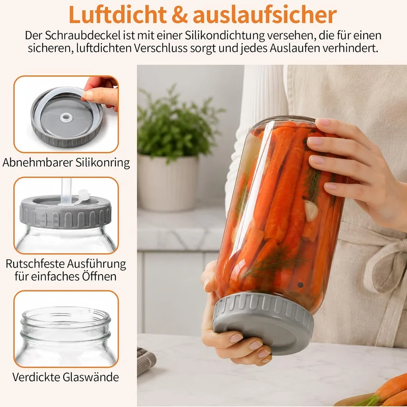 autumndeer 2 Stück 2L Fermentierglas, Fermentationsglas mit Gärventi, Kimchi Behälter mit Luftschleu