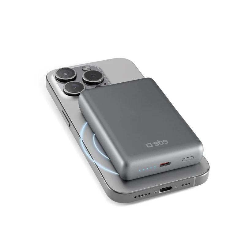 SBS PowerBank 10K MagSafe, 10.000 mAh Power Delivery 20 W, 15 W kabelloses Laden, magnetisch, Status