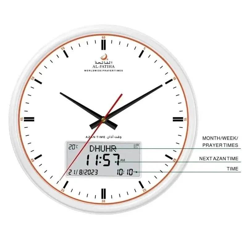 Zamora Zeit Gebet Uhr – Automatisch Azan-Gebetsuhr Für 6500+ Orte (Digital & Analog, 10 Azan-Klänge)