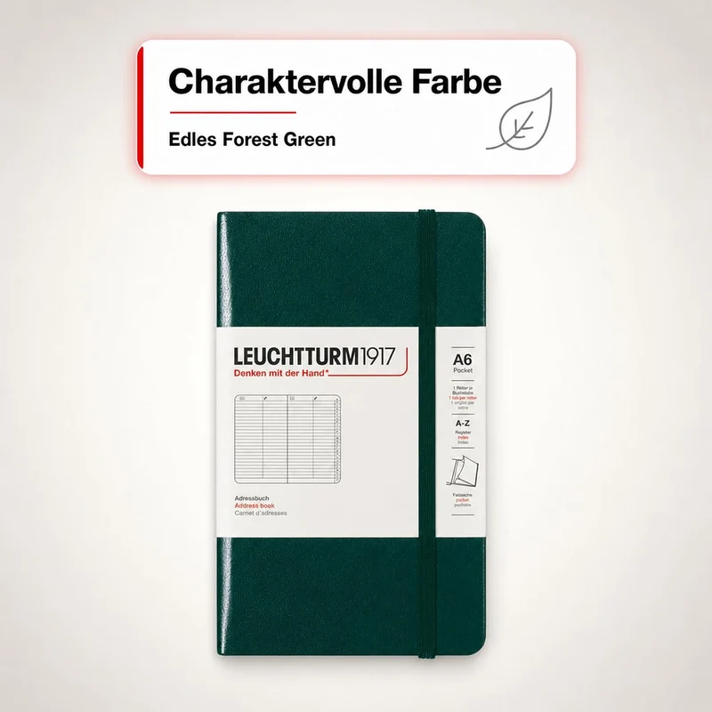 LEUCHTTURM1917 370362 Adressbuch Pocket (A6), Hardcover, Forest Green Forest Green Pocket (A6), Fore