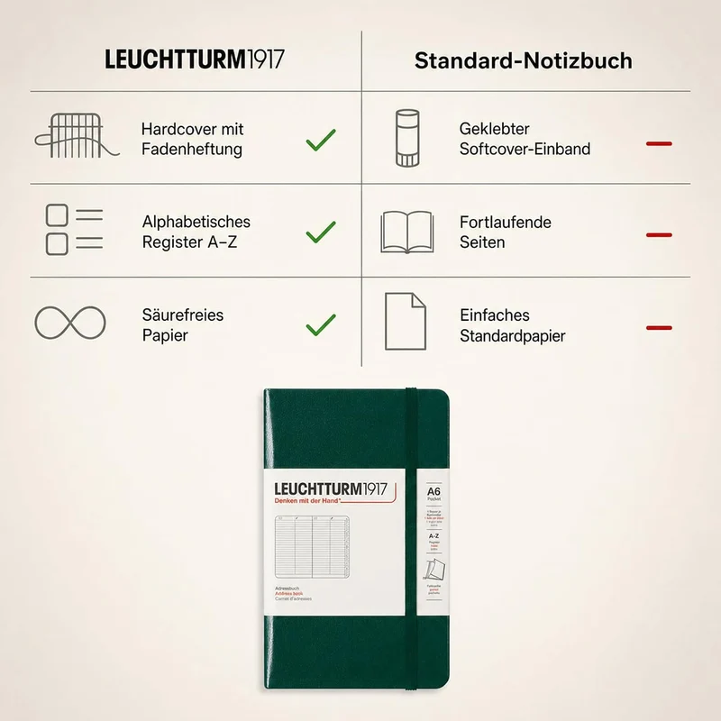 LEUCHTTURM1917 370362 Adressbuch Pocket (A6), Hardcover, Forest Green Forest Green Pocket (A6), Fore