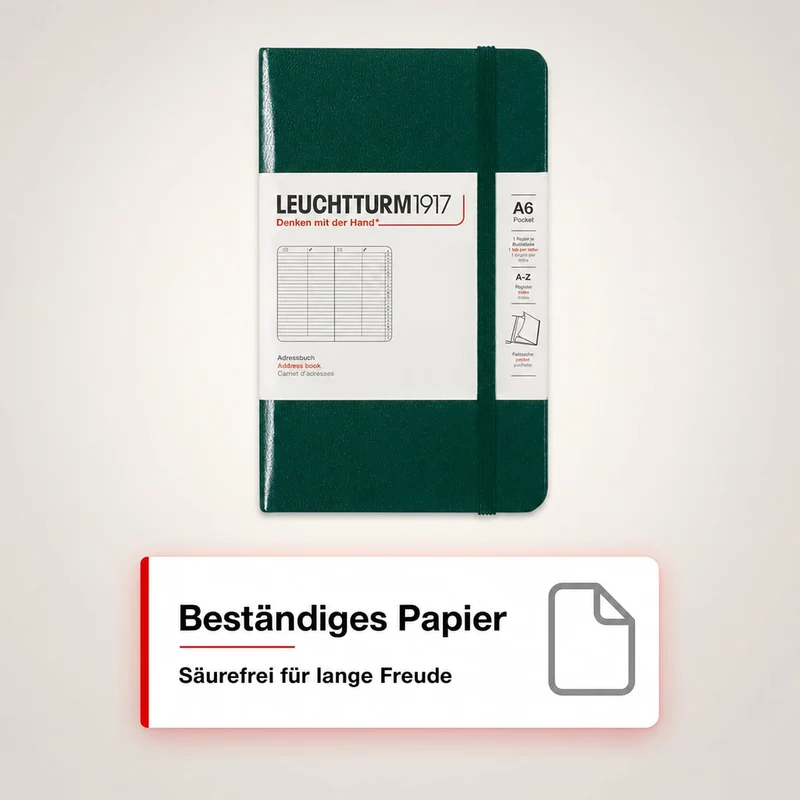 LEUCHTTURM1917 370362 Adressbuch Pocket (A6), Hardcover, Forest Green Forest Green Pocket (A6), Fore