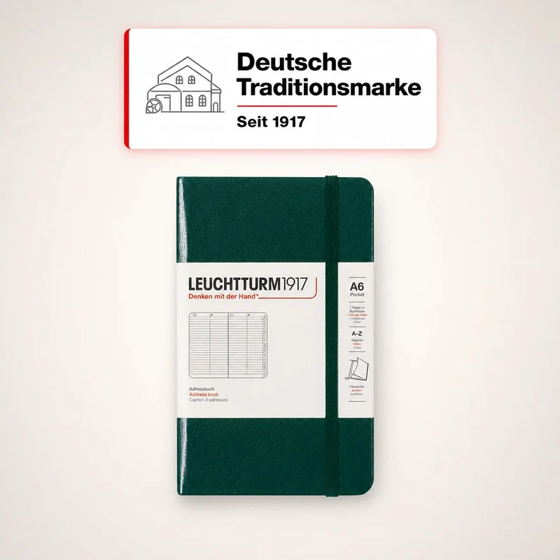LEUCHTTURM1917 370362 Adressbuch Pocket (A6), Hardcover, Forest Green Forest Green Pocket (A6), Fore