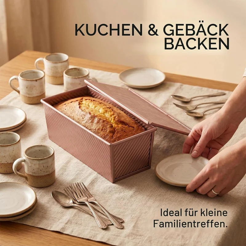 GETRICH Toastbrot Backform mit Deckel, 1000g, 32x 12x 11 CM, Roségold | Antihaft, Rechteckig Brotbac