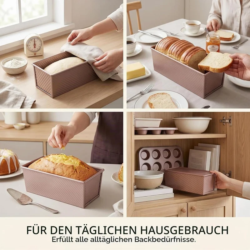 GETRICH Toastbrot Backform mit Deckel, 1000g, 32x 12x 11 CM, Roségold | Antihaft, Rechteckig Brotbac