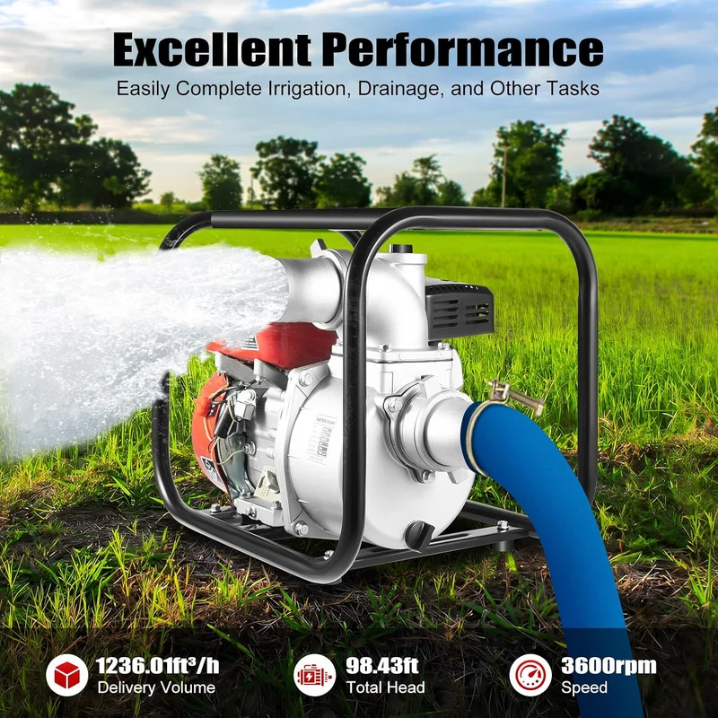 Wasserpumpe Benzin 7,5PS | 98ft, 1236ft³/h | Bewässerung & Drainage | Benzinwasserpumpe | Seilzugsta