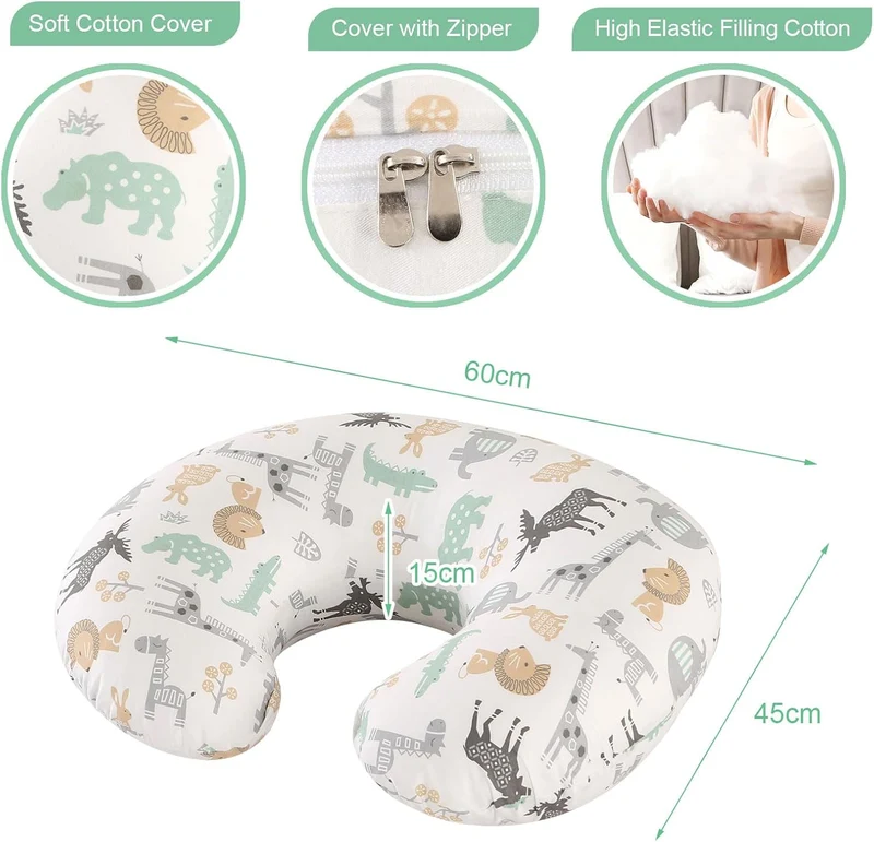 Stillkissen mit Stillbezug aus Baumwolle, Ergonomisches Stillkissen Klein, Maschinenwaschbares Babyf