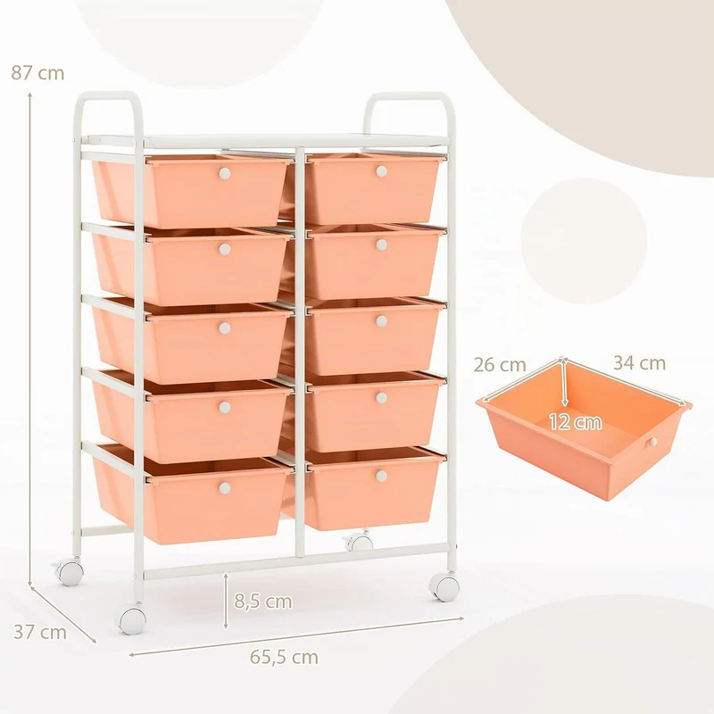 GOPLUS Rollwagen mit 10 Schubladen stapelbar, Schubladenwagen Rollcontainer mit Ablage & Metallgeste