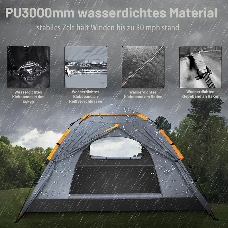 Cflity Camping Zelt, 3 Personen Pop Up Zelt Automatisches Instant DREI Schicht Wasserdicht 4 Jahresz