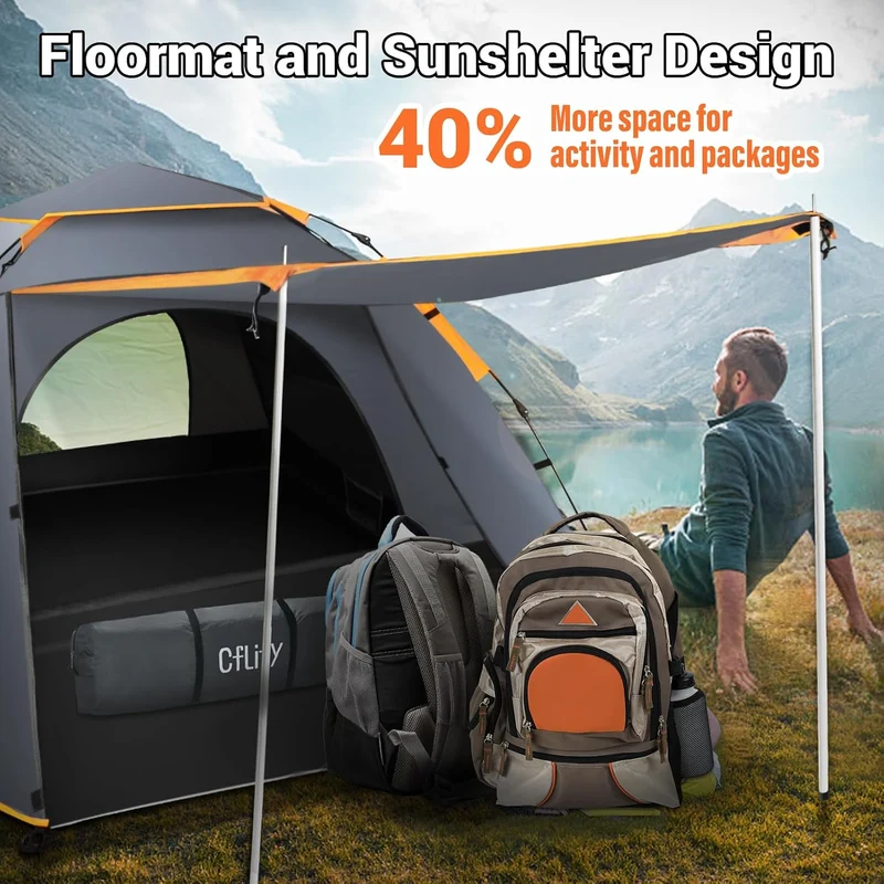 Cflity Camping Zelt, 3 Personen Pop Up Zelt Automatisches Instant DREI Schicht Wasserdicht 4 Jahresz