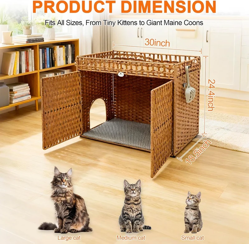 Homegroove Katzenschrank für Katzentoilette - Verstecktes Katzenklo Möbel aus Handgeflochtenem Ratta