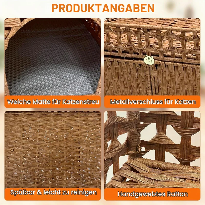Homegroove Katzenschrank für Katzentoilette - Verstecktes Katzenklo Möbel aus Handgeflochtenem Ratta