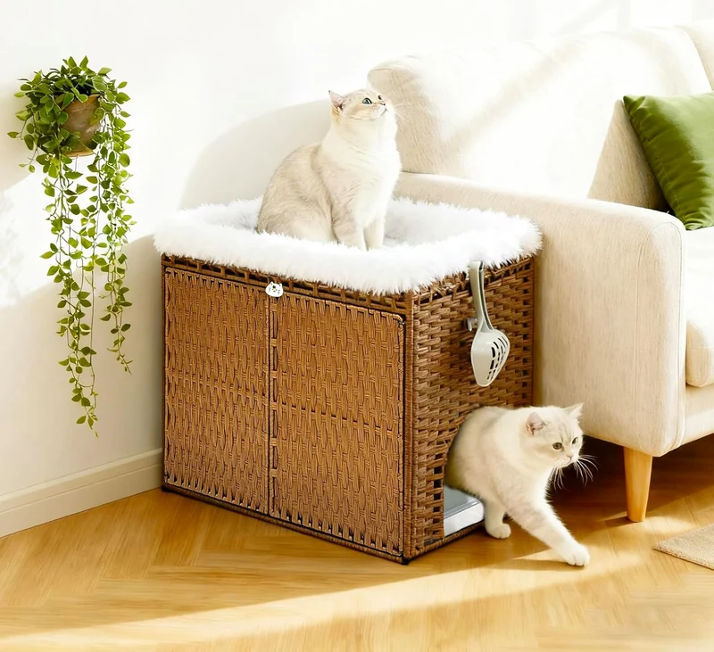 Homegroove Katzenschrank für Katzentoilette - Verstecktes Katzenklo Möbel aus Handgeflochtenem Ratta