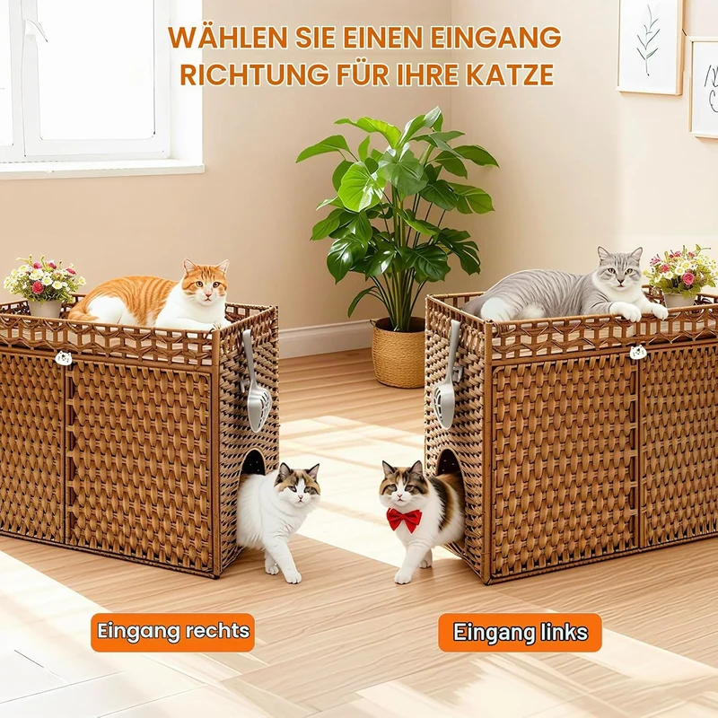 Homegroove Katzenschrank für Katzentoilette - Verstecktes Katzenklo Möbel aus Handgeflochtenem Ratta