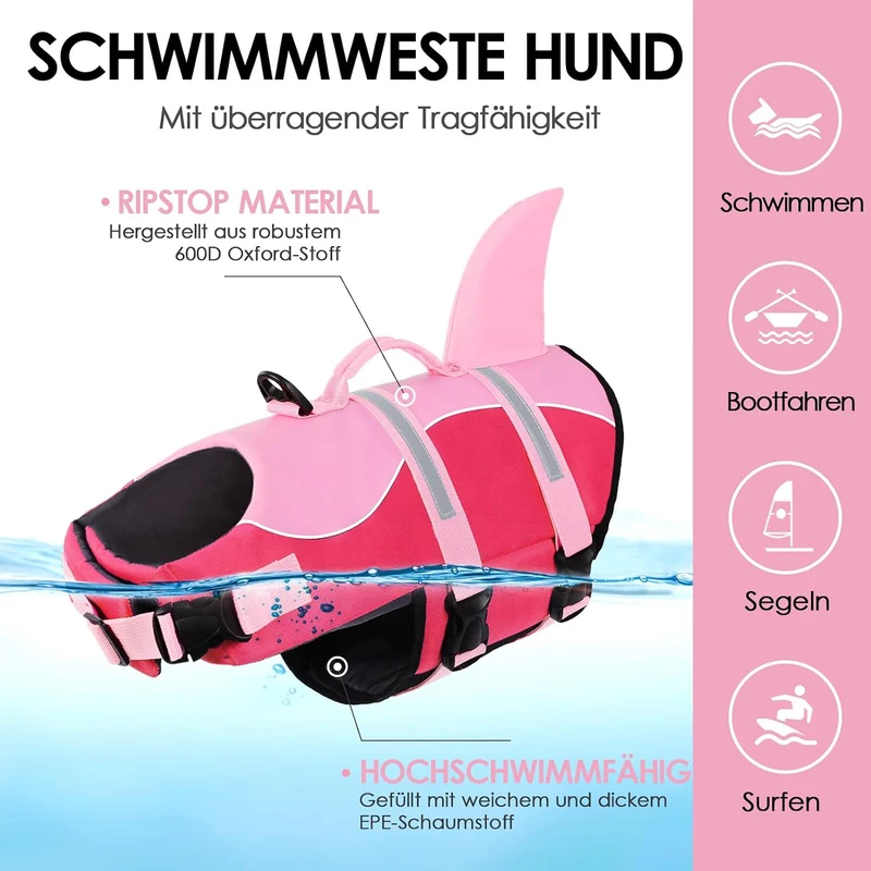 AOFITEE Schwimmweste Hund Klein, Verstellbar Hunde Schwimmweste Hai, Ripstop Hundeschwimmweste Klein