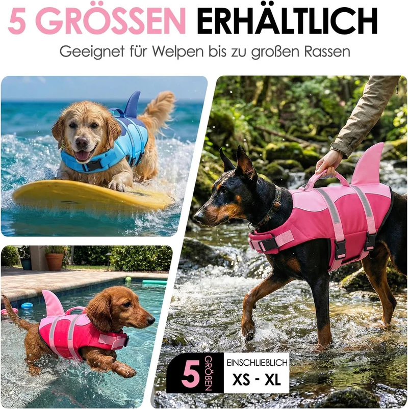 AOFITEE Schwimmweste Hund Klein, Verstellbar Hunde Schwimmweste Hai, Ripstop Hundeschwimmweste Klein