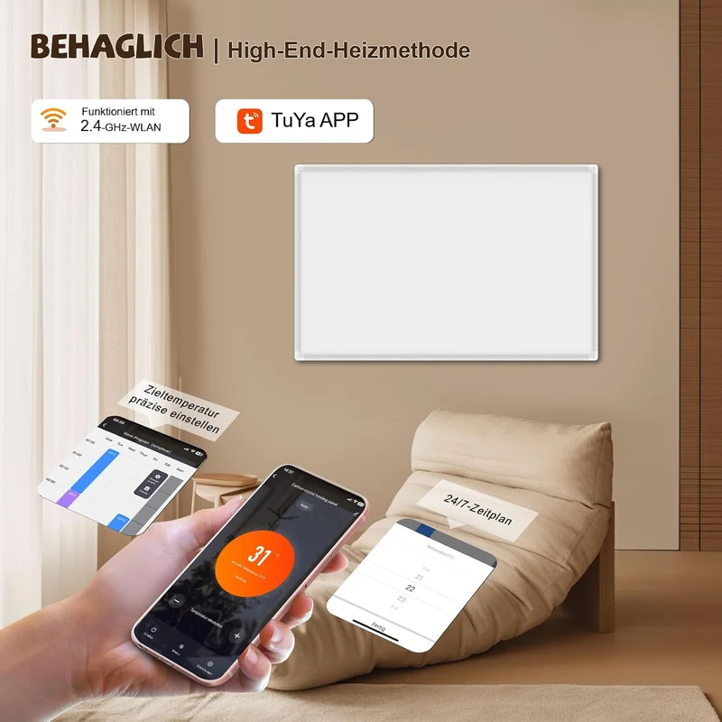 Infrarotheizung 800 Watt, Infrarotheizung Wandmontage mit bis zu 120 °C für 10–18 m², Smart-Elektroh