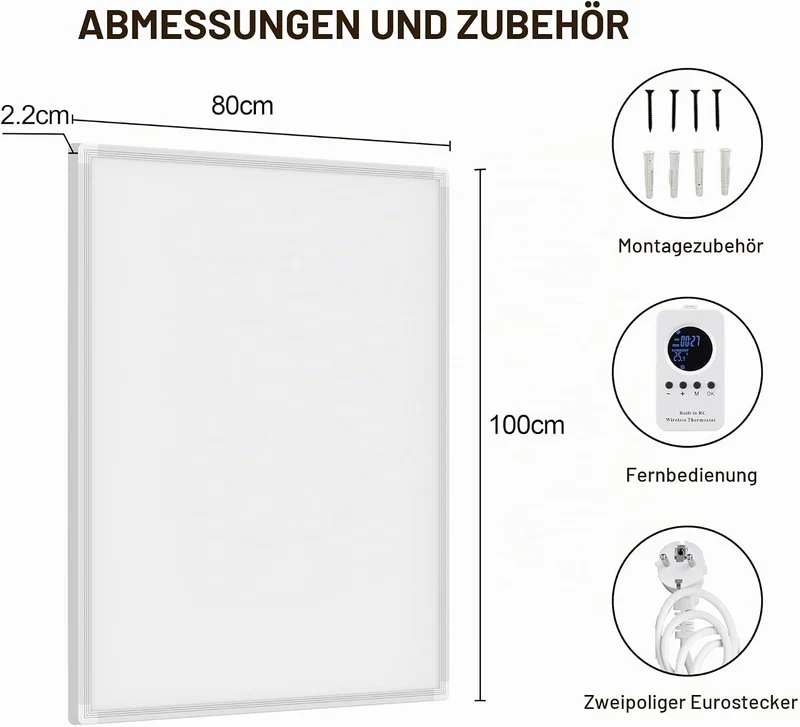 Infrarotheizung 800 Watt, Infrarotheizung Wandmontage mit bis zu 120 °C für 10–18 m², Smart-Elektroh