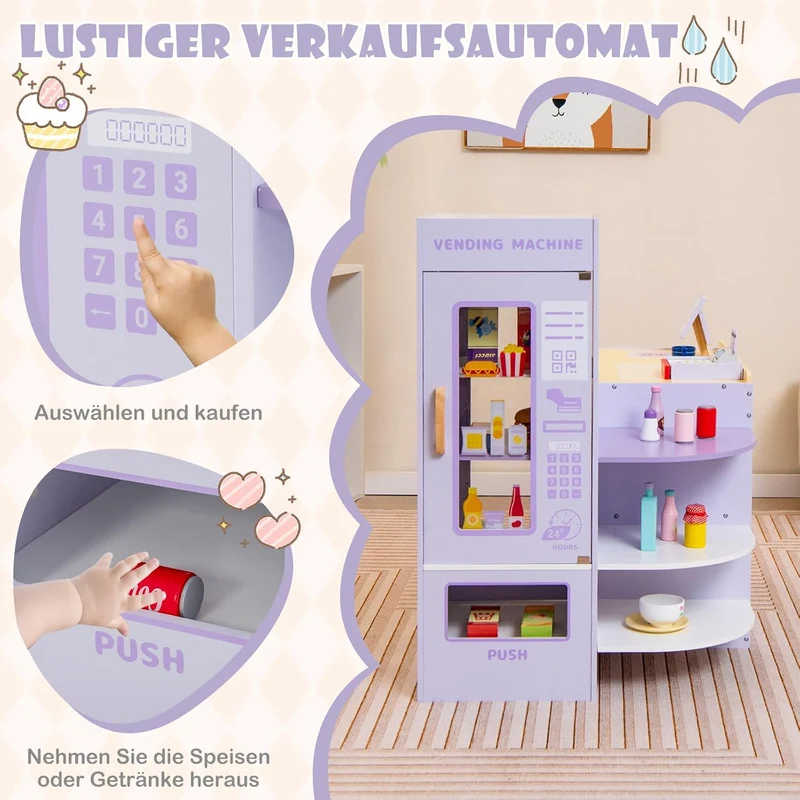 GOPLUS Kinder Kaufladen, Supermarkt aus Holz, Kaufmannsladen mit mit Kasse, POS-Automat & Verkaufsau