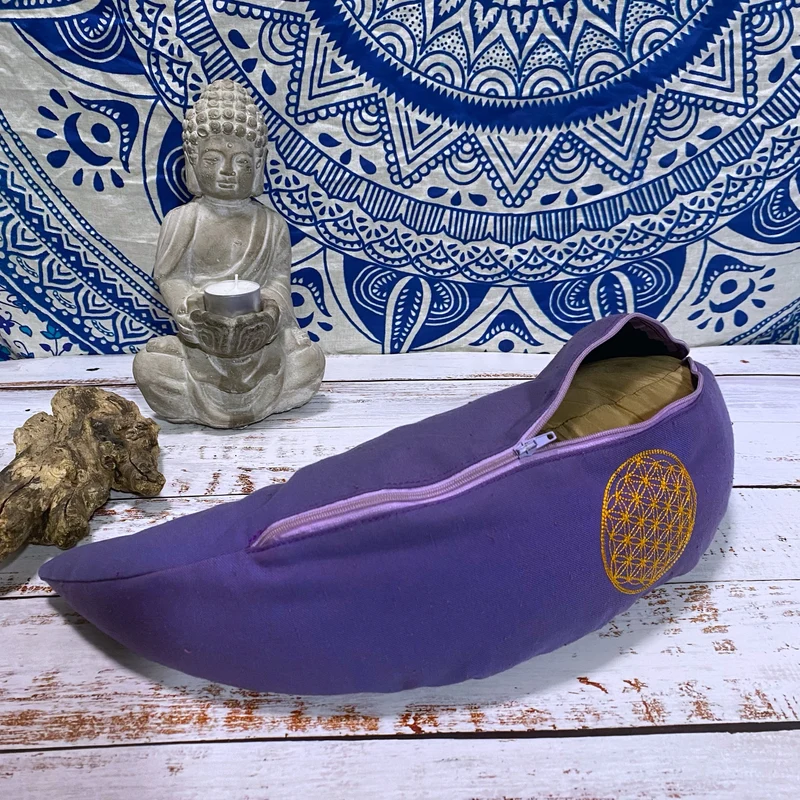 Yogakissen Halbmond Lila/Gold (Füllung wählbar)
