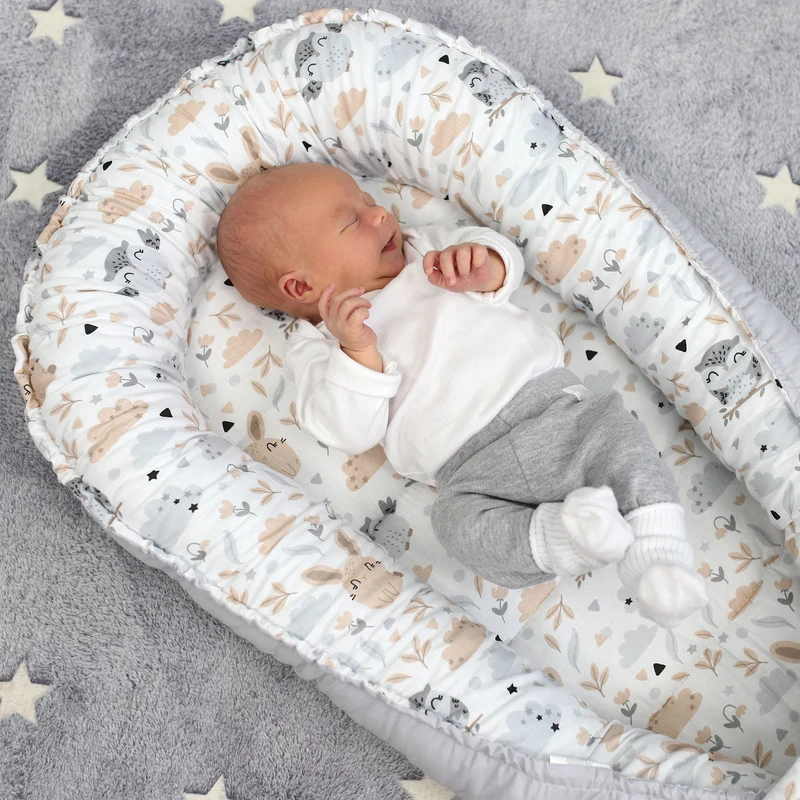 Babynest Babynestchen Neugeborene mit Tragegriff 90x50 cm - Baby Nestchen tragbar Nest für Bett Kinder Kuschelnest