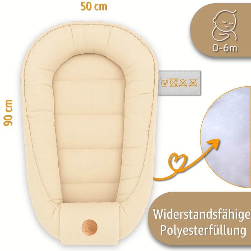 Babynest Nestchen Baby Musselin 90x50 cm - Babynestchen Neugeborene Nest für Kinder Bett und Babybett tragbar Kuschelnest Coccon für Jungen und Mädchen Baumwolle